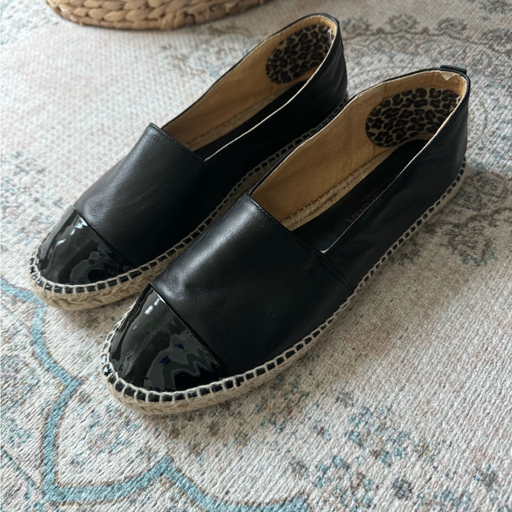 Patricia Green Lynne espadrille patent cap toe leather black size EU 40 like new